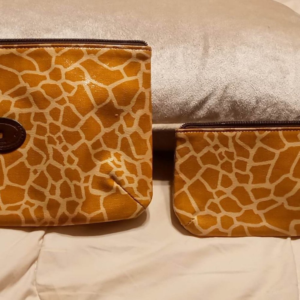 Fossil Keyper Yellow Girraffe Print Small and Large Zipper Pouch